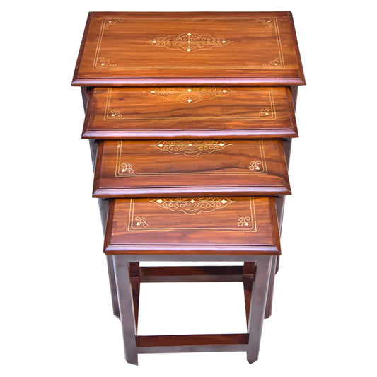 Wooden Nested Table 4 pcs, Brass work