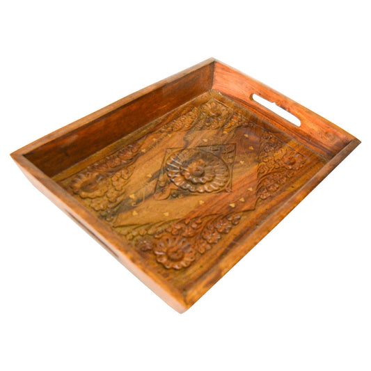 Pure Wood Hand Carving Serving Tray Set of 3