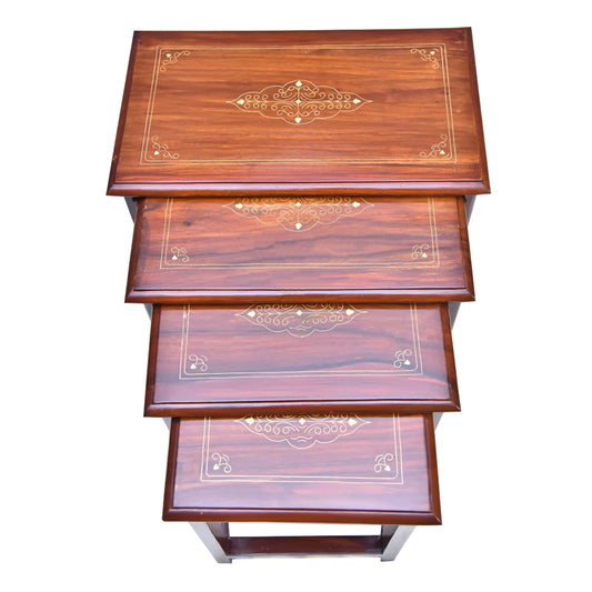 Wooden Nested Table 4 pcs, Brass work