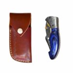 Damascus Steel folding knife blue handle style2 1