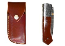 Folding Knife, Damascus steel red brown handle01