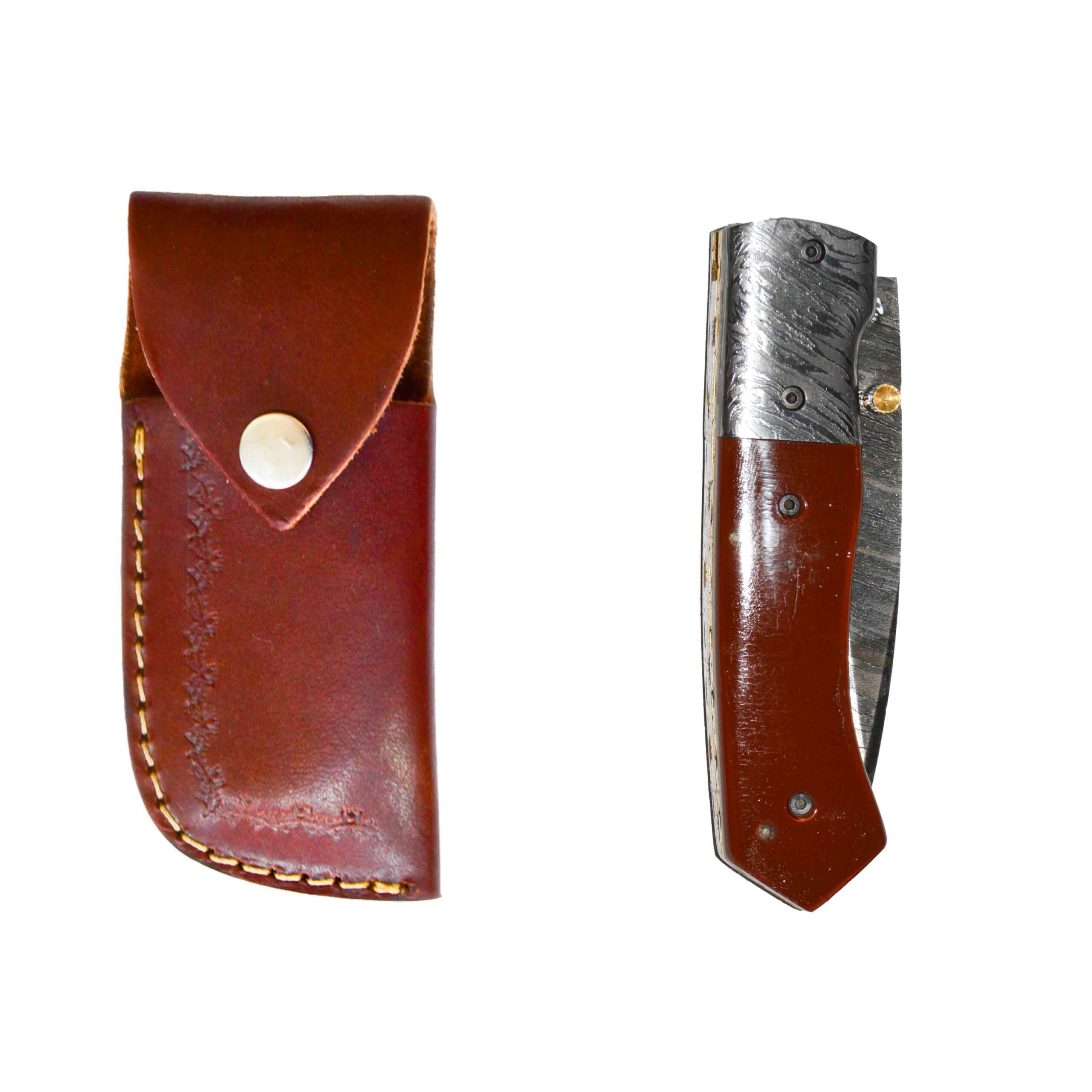 Folding Knife, Damascus steel red brown handle01