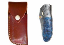 Damascus steel folding knife, blue decore handle measurement